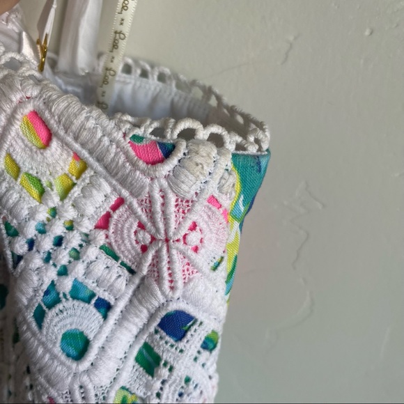 Lily Pulitzer Painted Palms Print Dress with Crochet Overlay Mini Dress - Picture 3 of 9